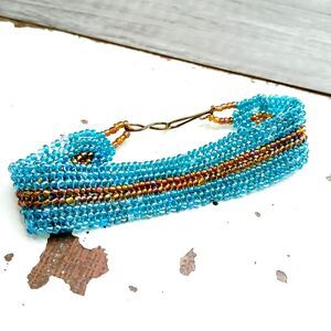 Boho Chic Beaded Herringbone Bracelet, Seed Bead Jewelry, 7.25"